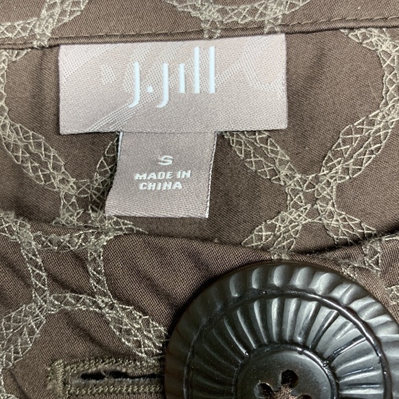 J Jill Crop Blazer Jacket Embroidered Circles 3/4 Sleeves Size Small Brown - Picture 6 of 11